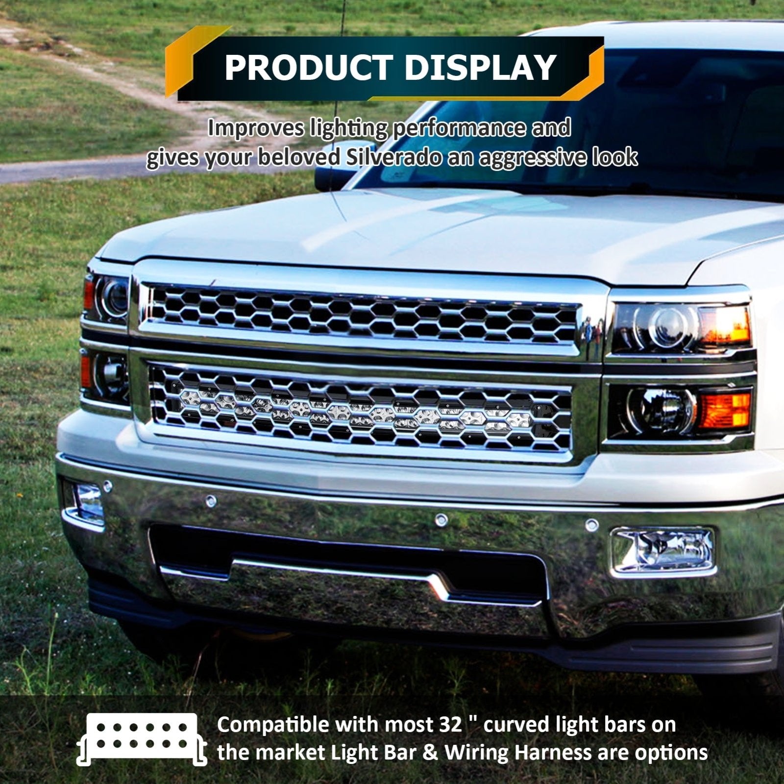 2014-2018 Chevy Silverado 1500 Heavy-Duty Steel Grill Hidden 32" Curved Light Bar Mounting Bracket - Weisen