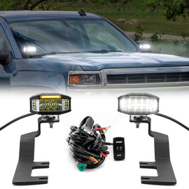 2014 - 2018 Chevy Silverado, GMC Sierra 1500 White&Amber Strobe 3.5 Inch LED Hood Hinge Ditch Light Pods w/ Wiring Harness Kit - WeiSen - 70104037+70201013