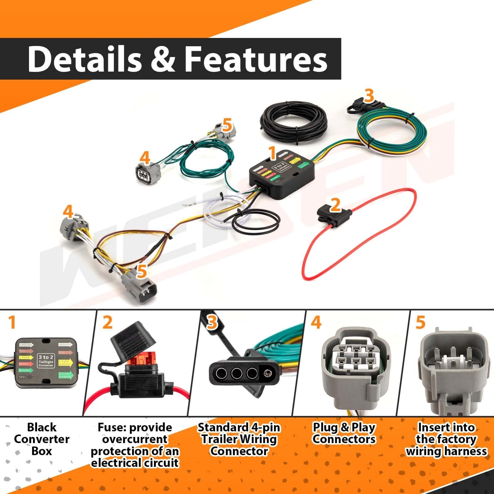 2014 - 2018 Jeep Cherokee Latitude/Limited/Sport/Trailhawk Plug&Play Vehicle - Side 4 - Pin Trailer Wiring Harness - WeiSen - 70206048