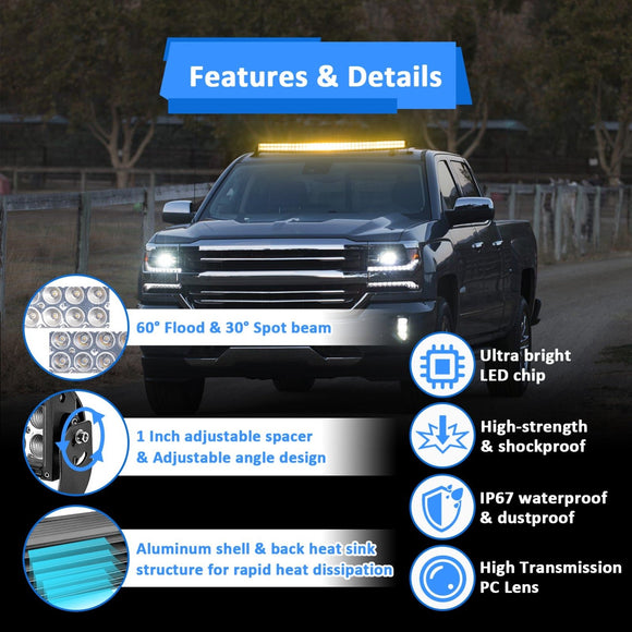 2014 - 2020 Can - Am COMMANDER 1000 800 (G1) Spot Flood Amber White Strobe 42" Dual Row Curved 240w LED Light Bar Kit - WeiSen - 80101009+70202020