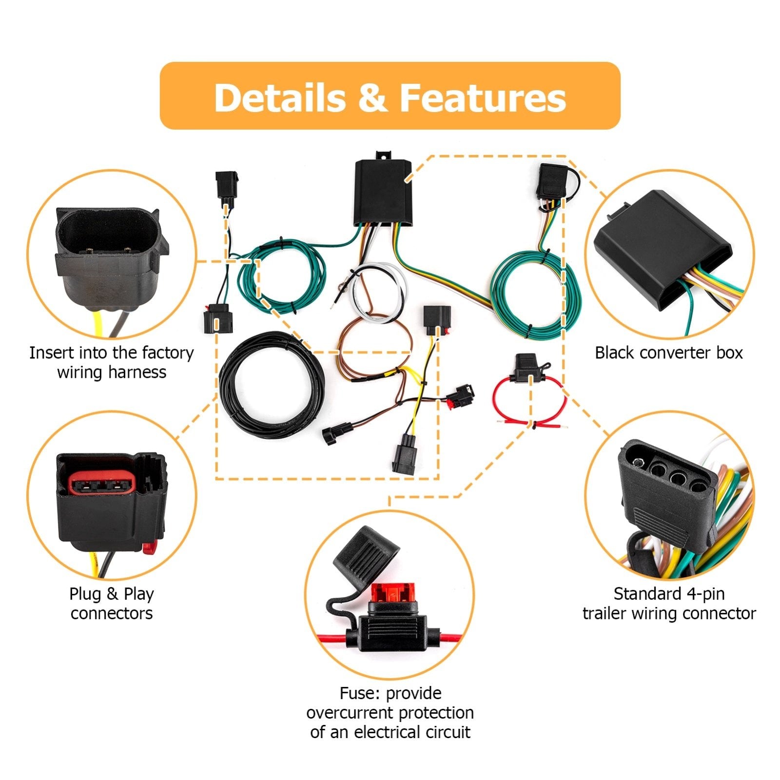 2014 - 2021 Jeep Grand Cherokee 4 - Pin Trailer Wiring Harness Kit Connect Trailer Taillight Brake Turn Signal Light - WeiSen - 70206047