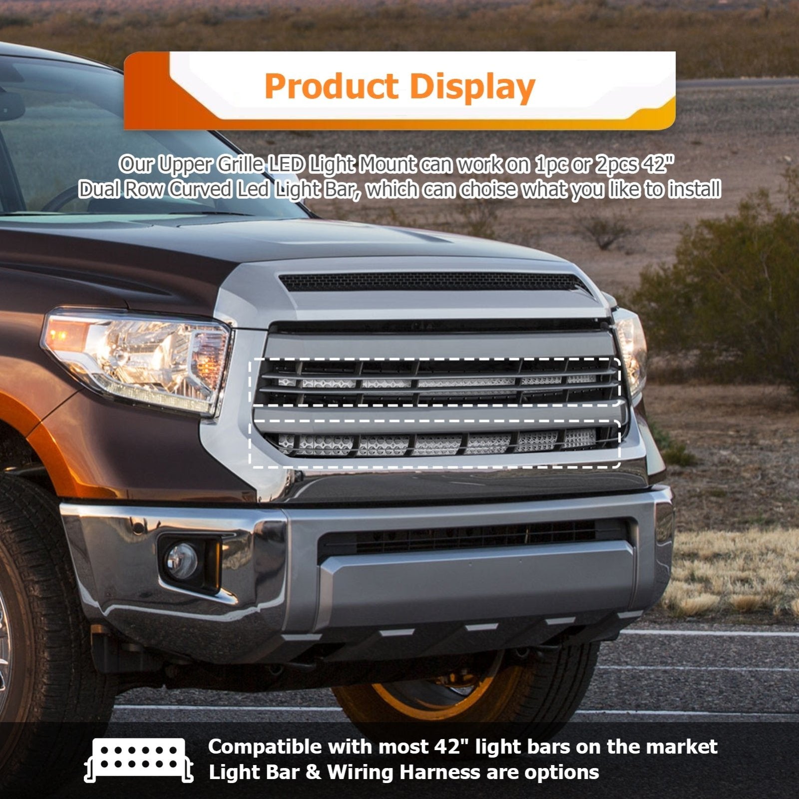 2014 - 2021 Toyota Tundra No Drill Front Hidden Grill Light Bar Mounting Bracket for 42" Dual Row Light Bar - Weisen