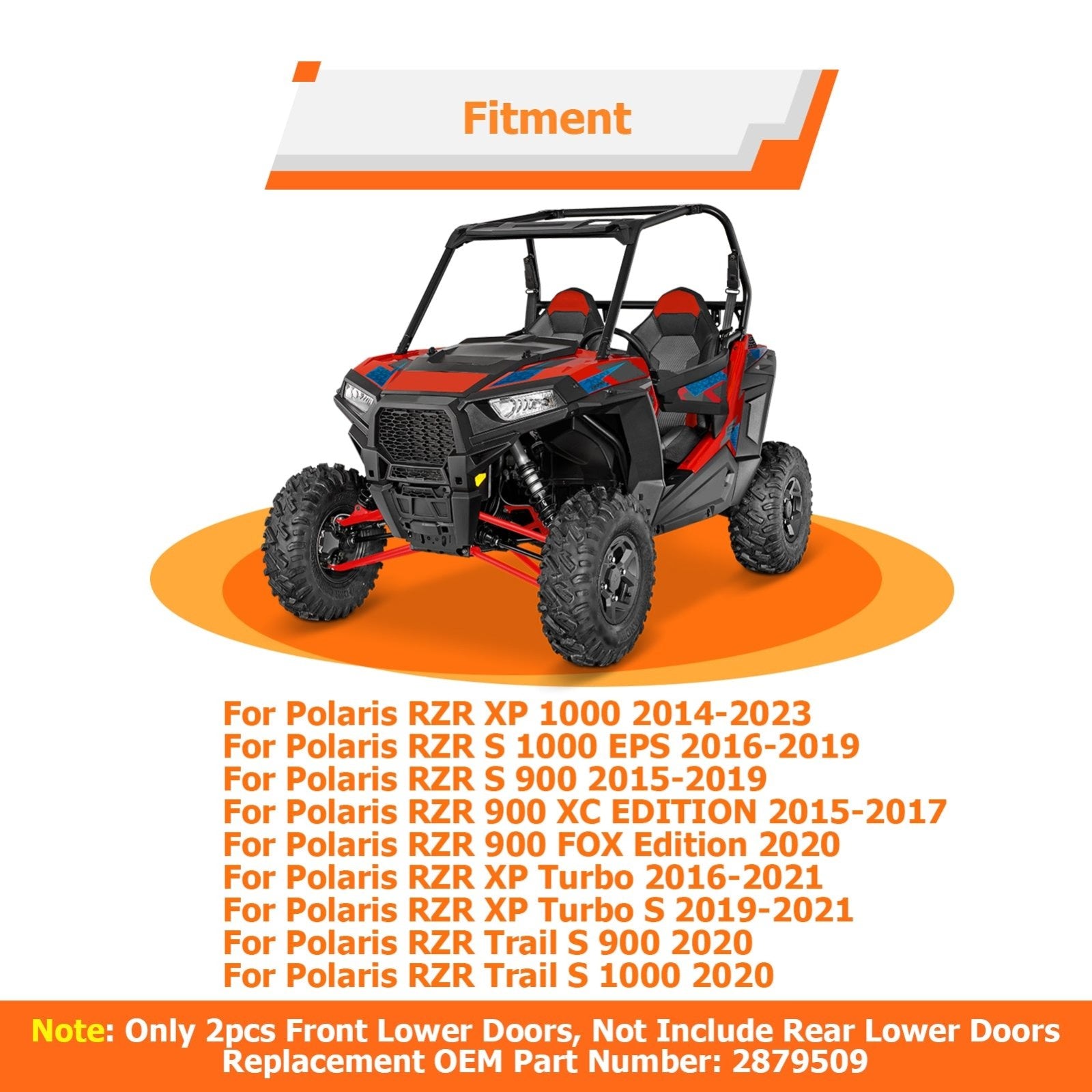 2014 - 2023 Polaris RZR XP 1000 2 - door No Drill UTV Front Lower Half Door #OEM 2879509 - Weisen