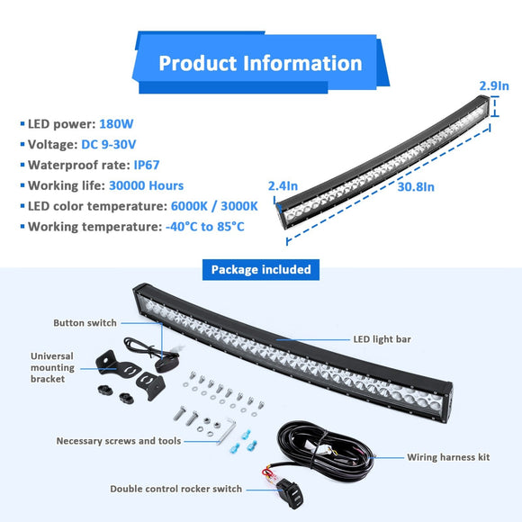 2014 - 2023 Polaris RZR XP1000 RZR 900 S900 S1000 EPS Spot Flood Amber White Strobe 32" Curved 180w LED Light Bar - WeiSen - 80101011+70202019