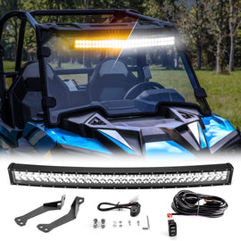 2014 - 2023 Polaris RZR XP1000 / XP Turbo / RZR 900 1000 Spot Flood Amber White Strobe 32 Inch Dual Row Curved 180w LED Light Bar - WeiSen - 80101002+70202019