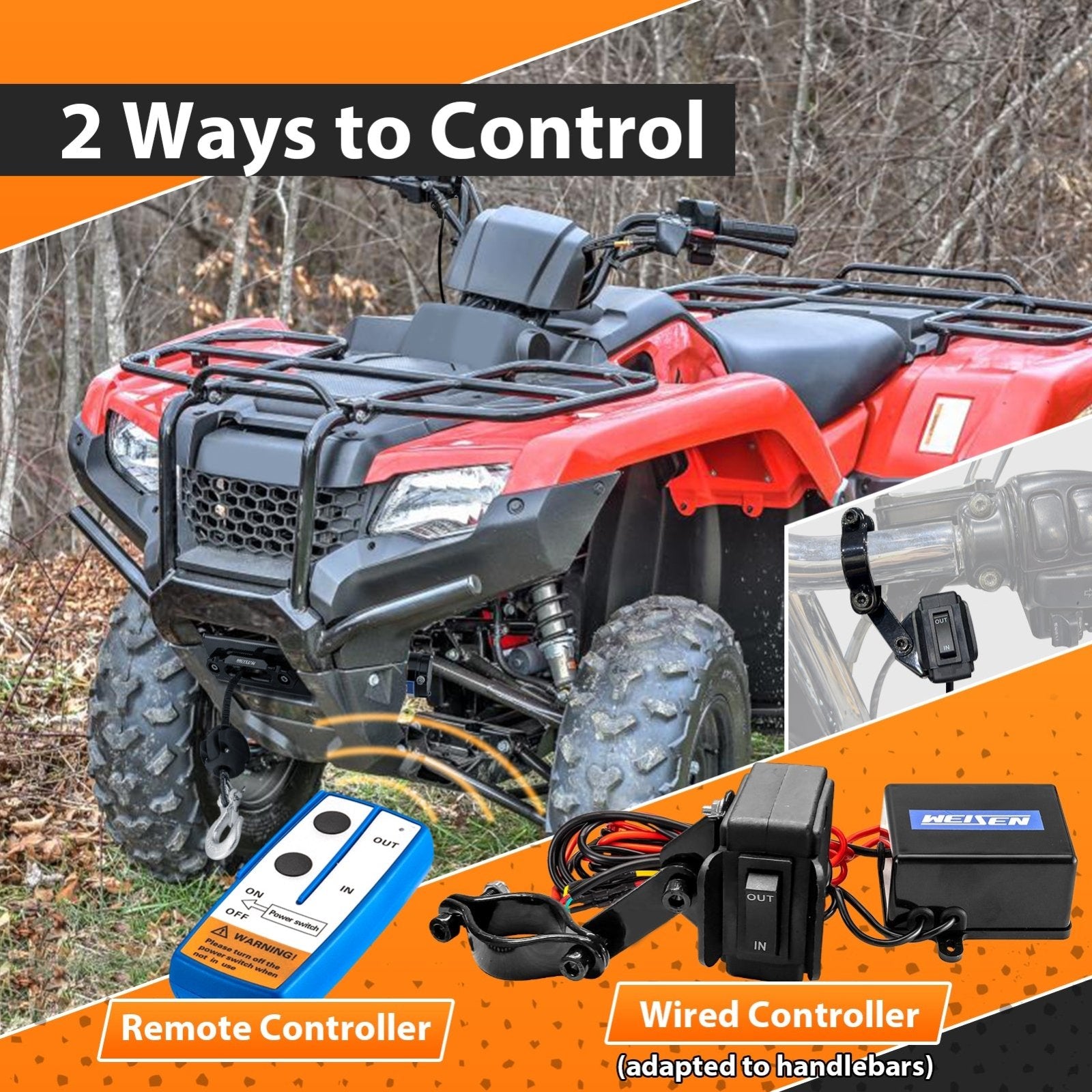 2014 - 2024 Honda Rancher Foreman Rubicon TRX420/500/520 UTV ATV 3000lb 12V Electric Winch Kit - WeiSen - 80310036