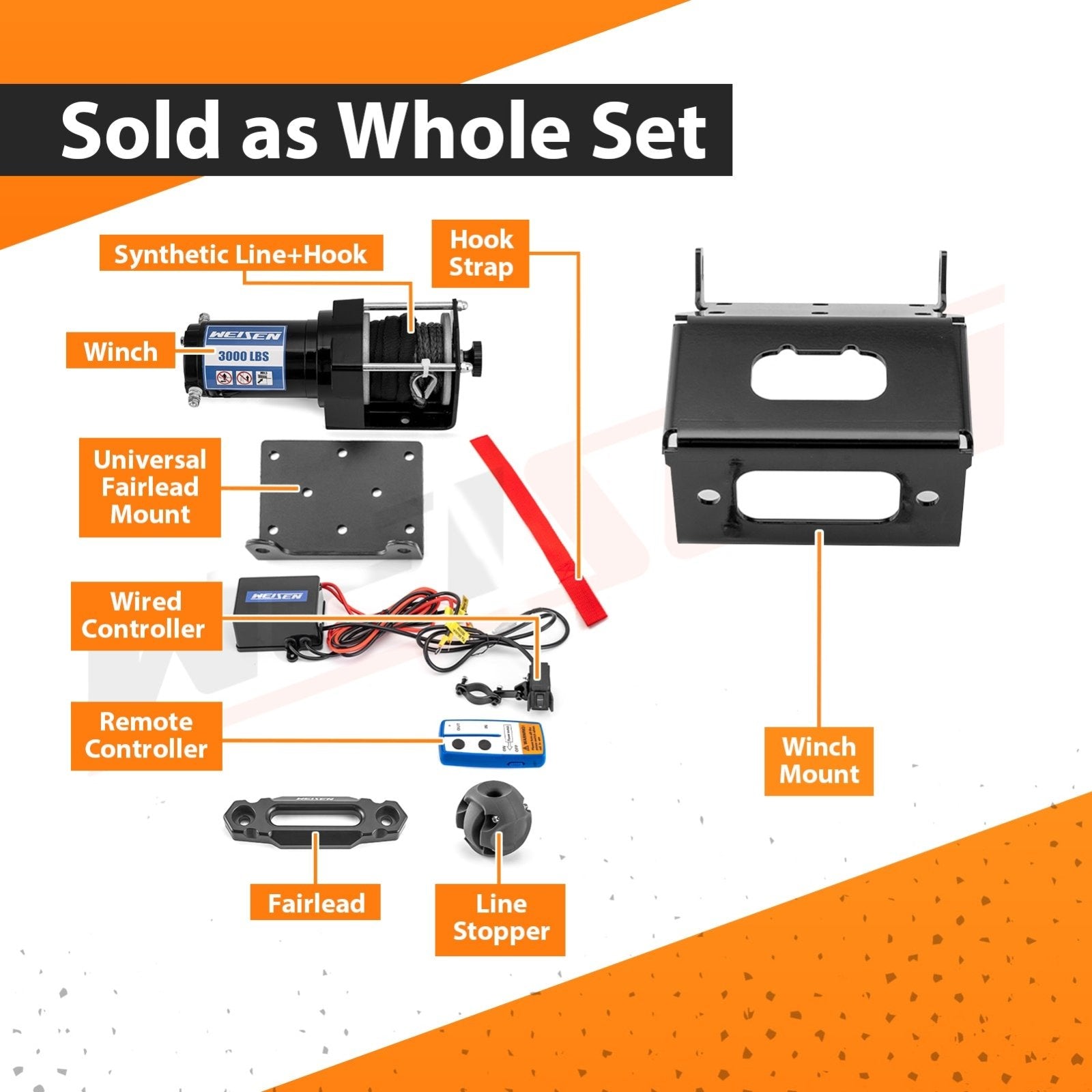 2014 - 2024 Honda Rancher Foreman Rubicon TRX420/500/520 UTV ATV 3000lb 12V Electric Winch Kit - Weisen