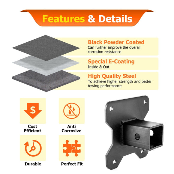 2014 - 2024 Polaris RZR XP 1000 Heavy - Duty Steel Rear Adjustable Trailer Hitch Ball Mount 2" Receiver Kit - WeiSen - 80107007+70304025