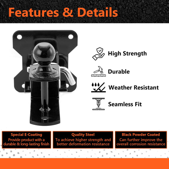 2014 - 2025 Polaris RZR XP 1000 UTV Rear Receiver Hitch Kit w/ 2 - Inch Trailer Hitch 3 - in - 1 Ball Mount 5/8" Lock Pin Tightener - WeiSen - 8010700703