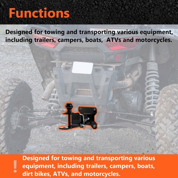 2014 - 2025 Polaris RZR XP 1000 UTV Rear Receiver Hitch Kit w/ 2 - Inch Trailer Hitch 3 - in - 1 Ball Mount 5/8" Lock Pin Tightener - WeiSen - 8010700703