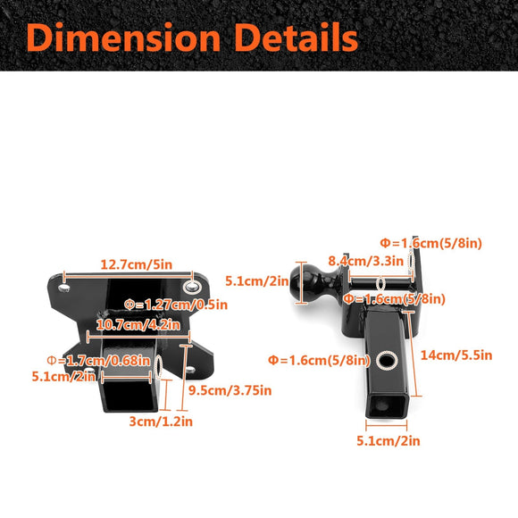 2014 - 2025 Polaris RZR XP 1000 UTV Rear Receiver Hitch Kit w/ 2 - Inch Trailer Hitch 3 - in - 1 Ball Mount 5/8" Lock Pin Tightener - WeiSen - 8010700703