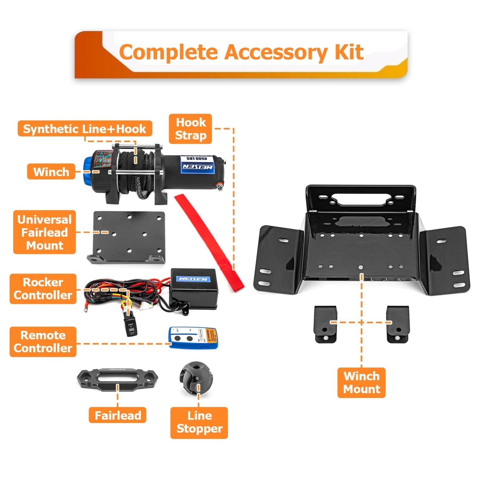 2014+ Honda Pioneer 700 / 700 - 4 UTV ATV 4500lb 12V Electric Winch Kit - Weisen