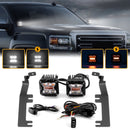2015 - 2019 Chevrolet Silverado 2500HD 3500HD Hood Hinge 3" White & Amber Strobe LED Ditch Light Pod Kit - WeiSen - 70104033+70201007