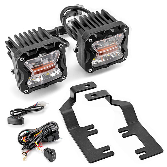 2015 - 2022 Chevrolet Colorado/GMC Canyon White & Amber Strobe 3" LED Ditch Light Pods With Wiring Harness Kit - WeiSen - 70104012+70201007