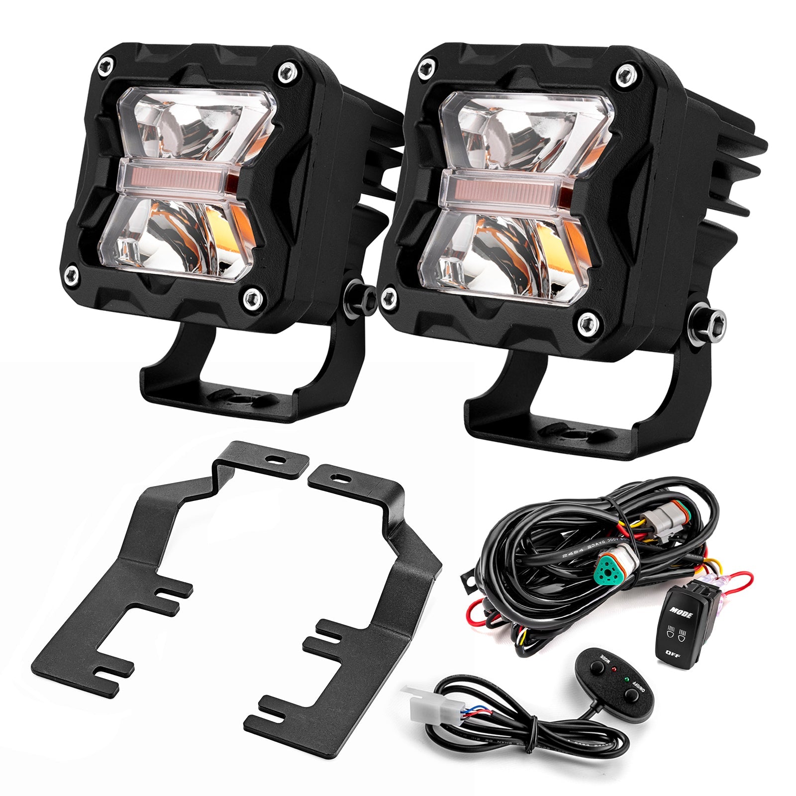 2015 - 2022 Chevrolet Colorado/GMC Canyon White & Amber Strobe 3" LED Ditch Light Pods With Wiring Harness Kit - Weisen