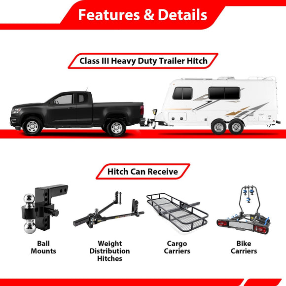 2015 - 2022 GMC Canyon & Chevrolet Colorado Heavy - Duty Steel Class 3 Trailer Hitch 2" Receiver - WeiSen - 70108036