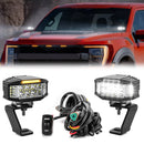 2015 - 2023 Ford F150/ F150 Raptor White&Amber Strobe 3.5 Inch LED Hood Hinge Ditch Light Pods w/ Wiring Harness Kit - WeiSen - 70104014+70201013