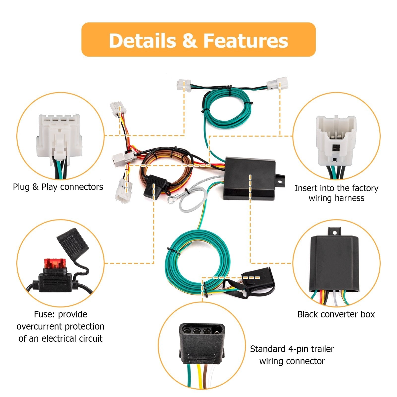 2015 - 2024 3rd Gen Nissan Murano Plug&Play 4 - Way Flat Output 4 - Pin Trailer Wiring Harness - WeiSen - 70206059