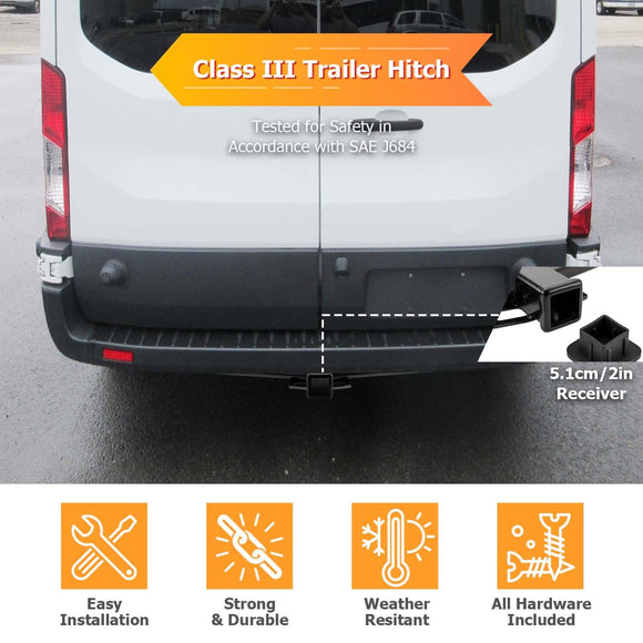 2015 - 2025 Ford Transit - 150/250/350 No Drill Class 3 Trailer Hitch 2" Receiver & Plug&Play 4 - Pin Trailer Wiring Harness - WeiSen - 70108017+70206049
