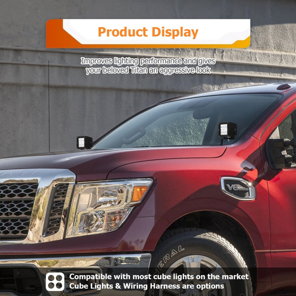 2016 - 2019 Nissan Titan White&Amber Strobe 3.5 Inch LED Hood Hinge Ditch Light Pods w/ Wiring Harness Kit - WeiSen - 70104051+70201013