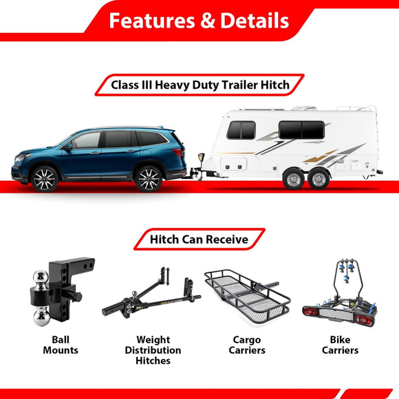 2016 - 2022 Honda Pilot & 2014 - 2020 Acura MDX Heavy - Duty Steel Class 3 Trailer Hitch 2" Receiver - WeiSen - 70108035