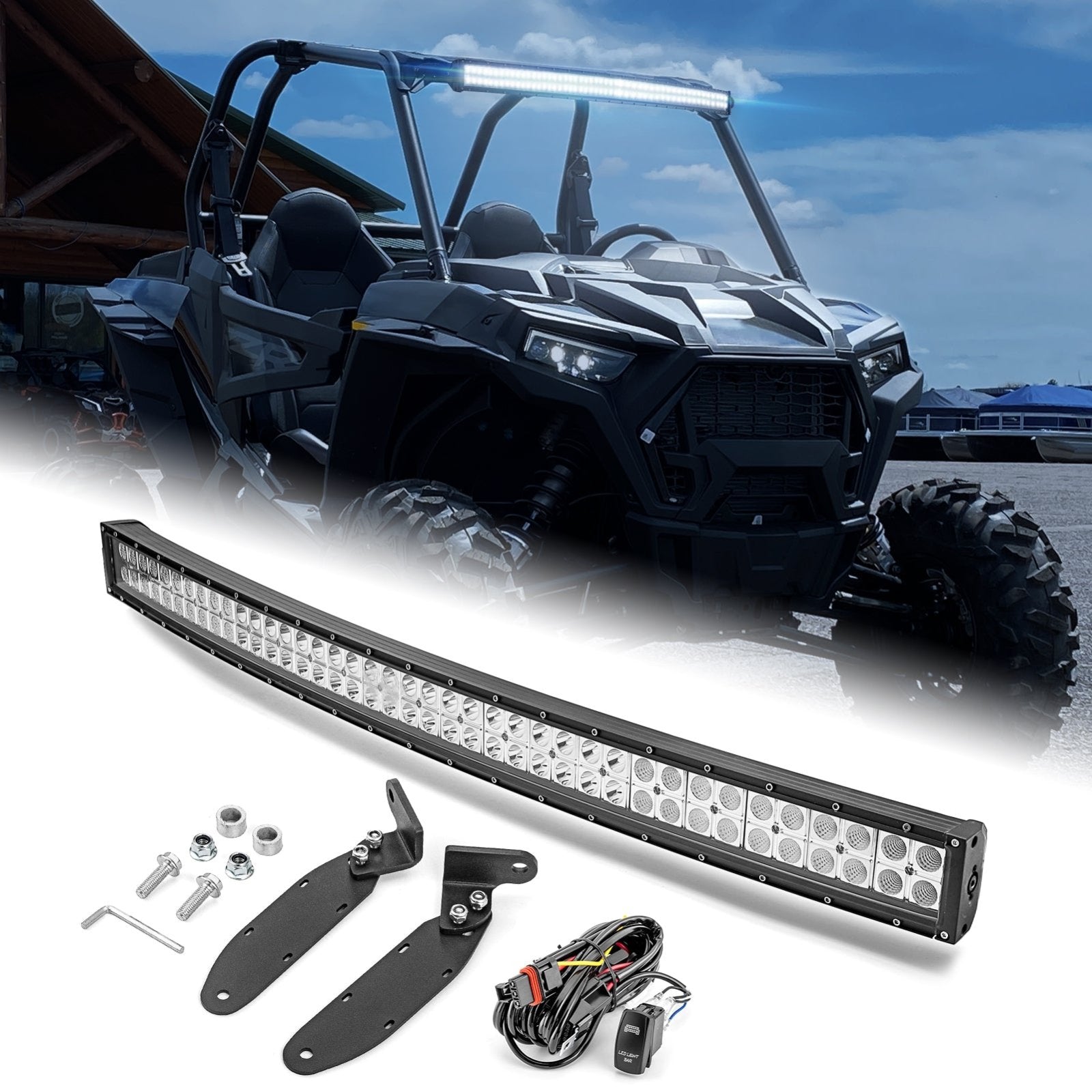 2016 - 2023 Polaris RZR 900 XP1000 Roof 42" Curved LED Light Bar Kit w/ Pulse Bus Bar - Weisen