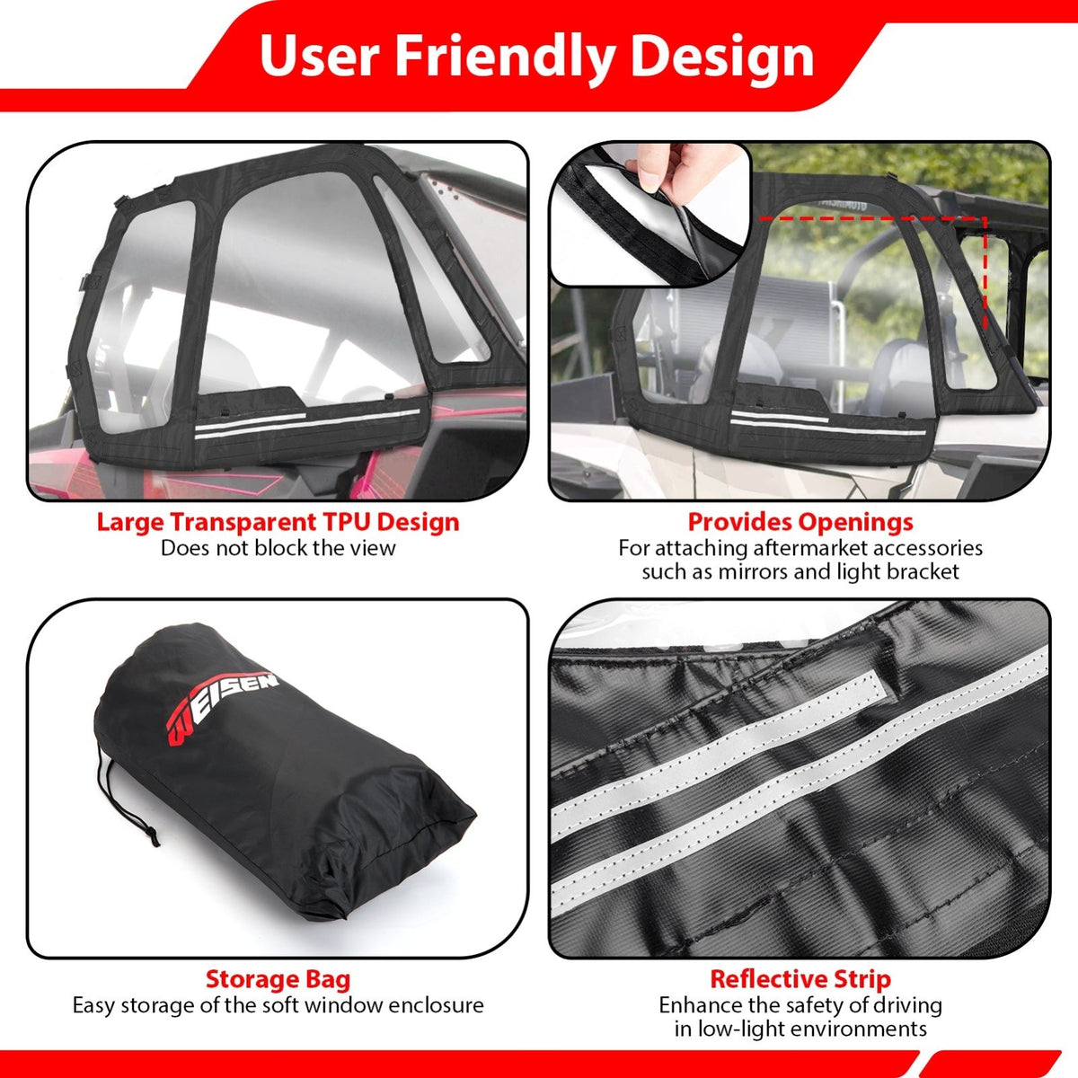Upper Window Net Utv 2016-2023 Polaris RZR XP 1000 / XP Turbo UTV Soft Window Enclosures Up ...