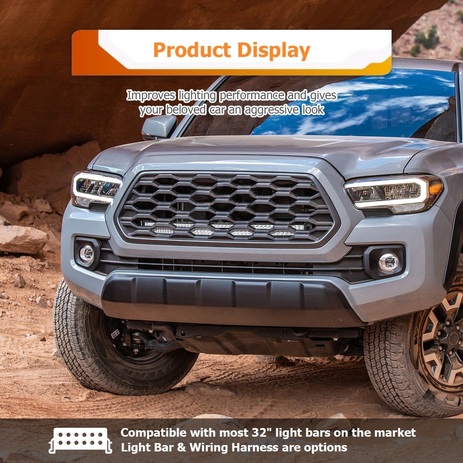 2016 - 2023 Toyota Tacoma No Drill Front Hidden Grill Light Bar Mounting Bracket for 32" Dual Row Light Bar - Weisen