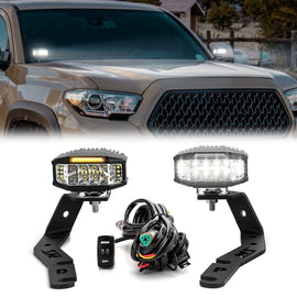 2016 - 2023 Toyota Tacoma White&Amber Strobe 3.5 Inch LED Light Pods w/ Wiring Harness Kit - WeiSen - 70104002+70201013