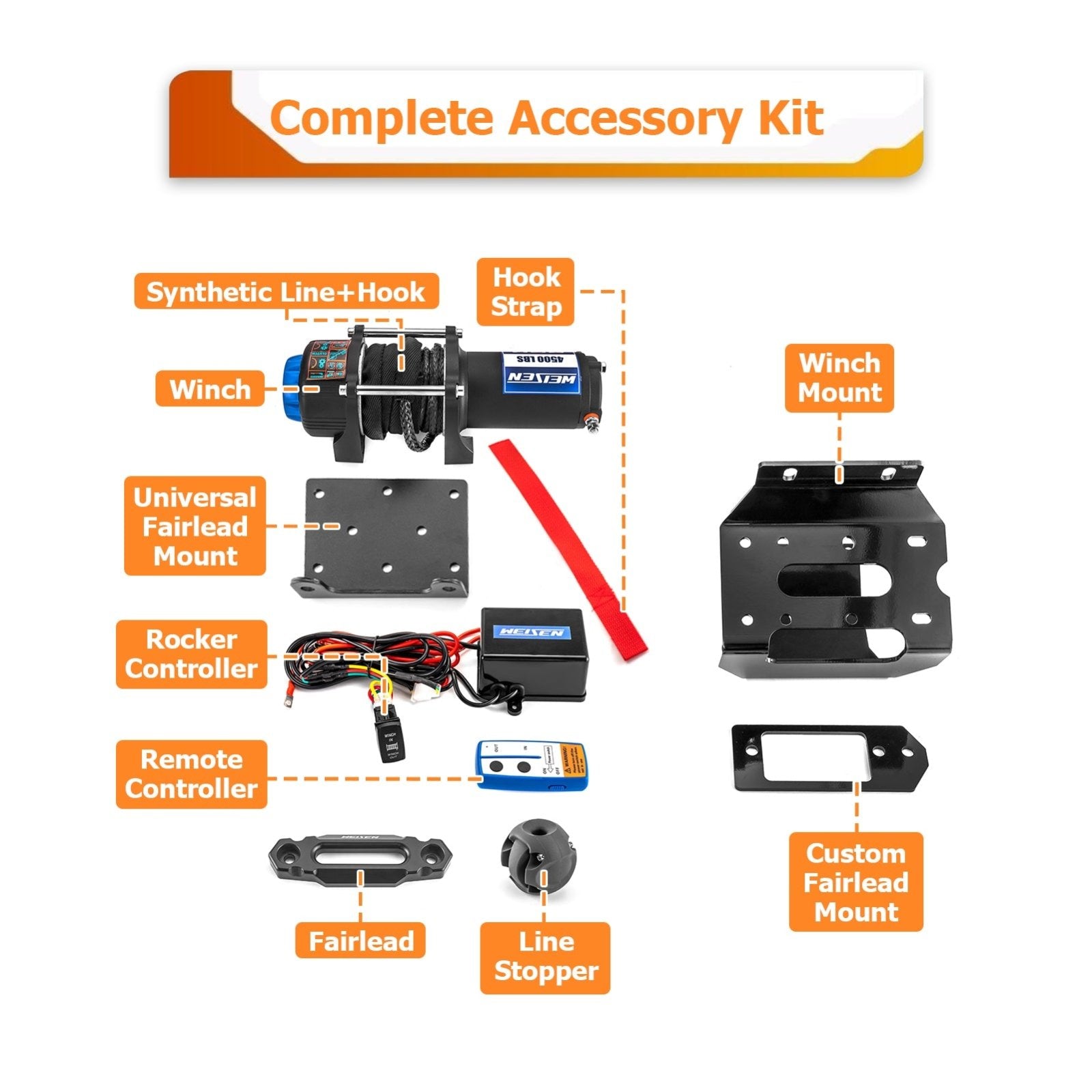 2016+ Honda Pioneer 1000/1000 - 5 All Models UTV ATV 4500lb 12V Electric Winch Kit - Weisen