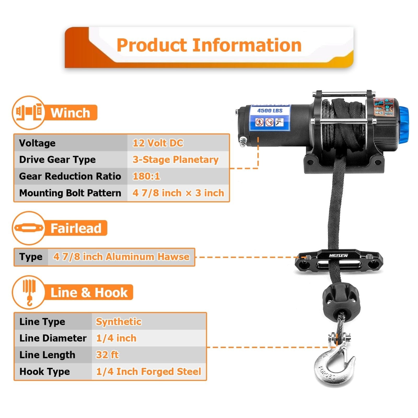 2016+ Honda Pioneer 1000/1000 - 5 All Models UTV ATV 4500lb 12V Electric Winch Kit - Weisen