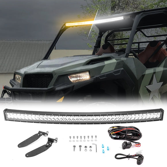 2016 - UP Polaris General 1000 Spot Flood Amber White Strobe 42" Dual Row Curved 240w LED Light Bar - WeiSen - 80101004+70202020