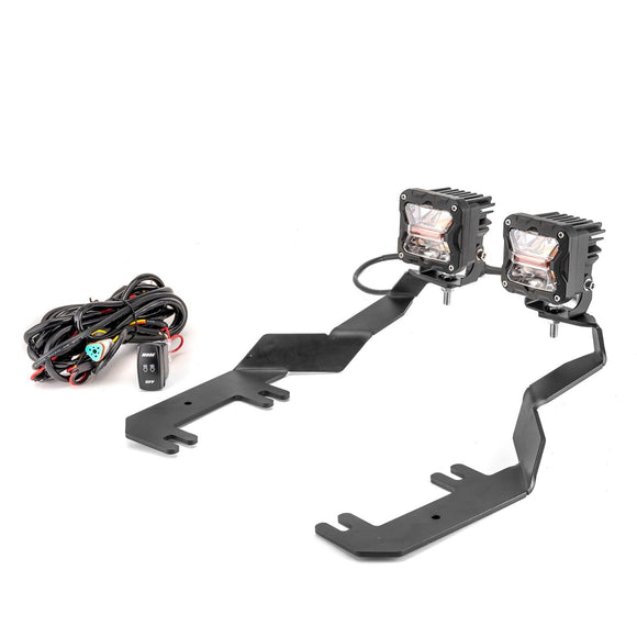 2017 - 2022 Ford F - 250 F - 350 F - 450 F - 550 Super Duty Hood Hinge 3" White & Amber Strobe LED Ditch Light Pod Kit - WeiSen - 70104022+70201007