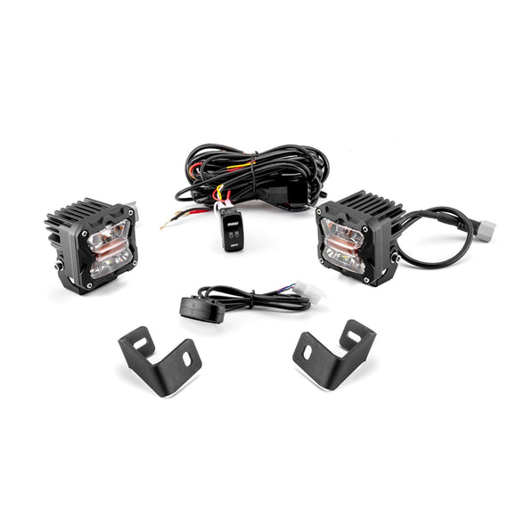 2017 - 2023 Ford F - 150 /F150 Raptor Hood Hinge 3" White & Amber Strobe LED Ditch Light Pod Kit - WeiSen - 70104014+70201007