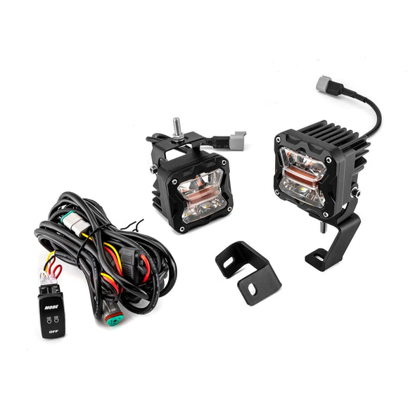 2017 - 2023 Ford F - 150 /F150 Raptor Hood Hinge 3" White & Amber Strobe LED Ditch Light Pod Kit - WeiSen - 70104014+70201007