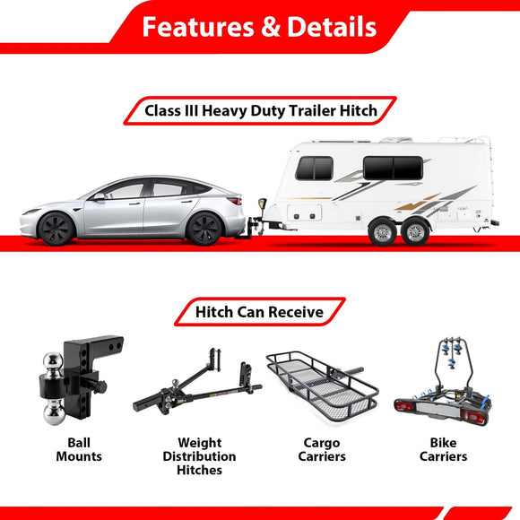 2017 - 2023 Tesla Model 3 Heavy Duty Steel Class 3 Trailer Hitch 2" Receiver - WeiSen - 70108023