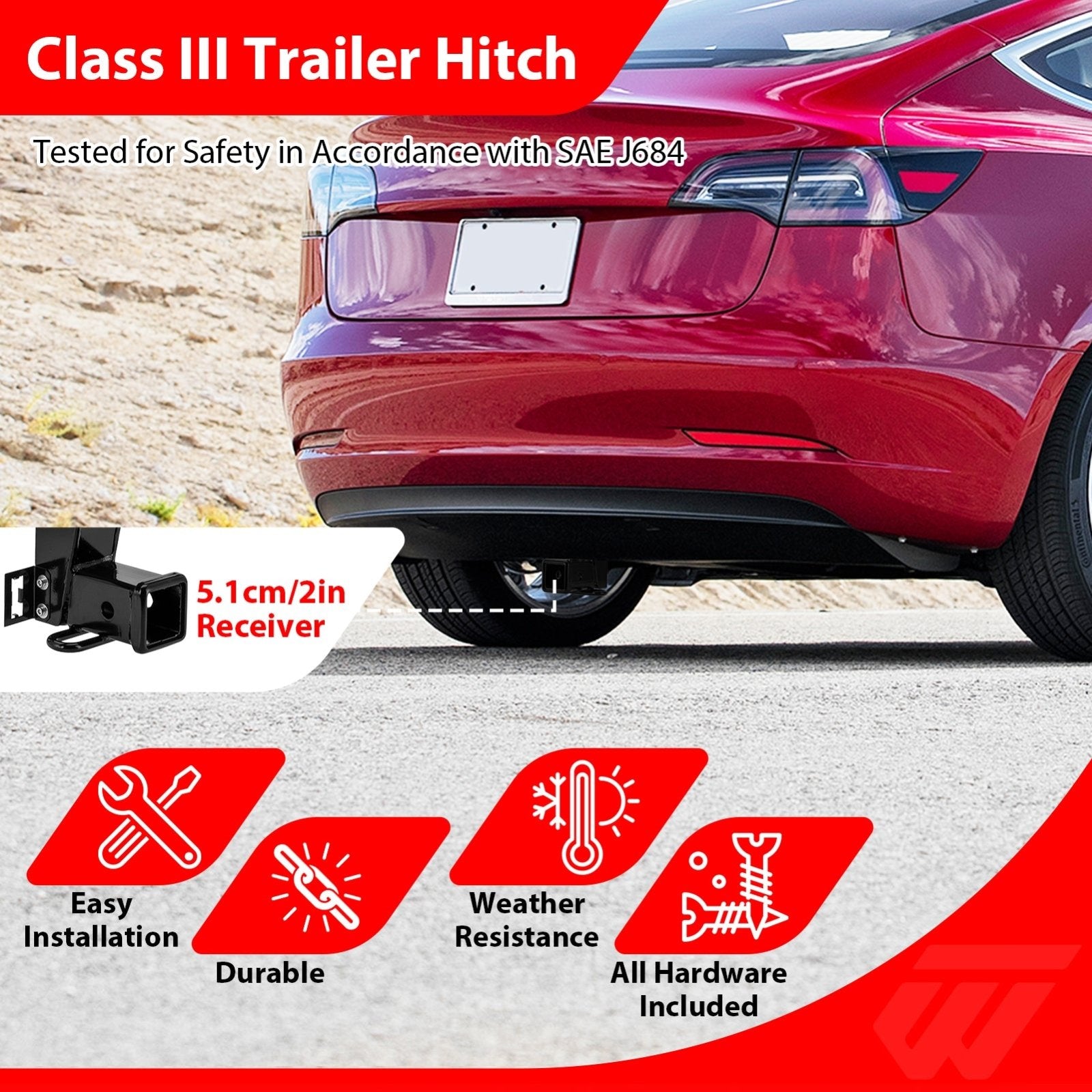 2017 - 2023 Tesla Model 3 Heavy Duty Steel Class 3 Trailer Hitch 2
