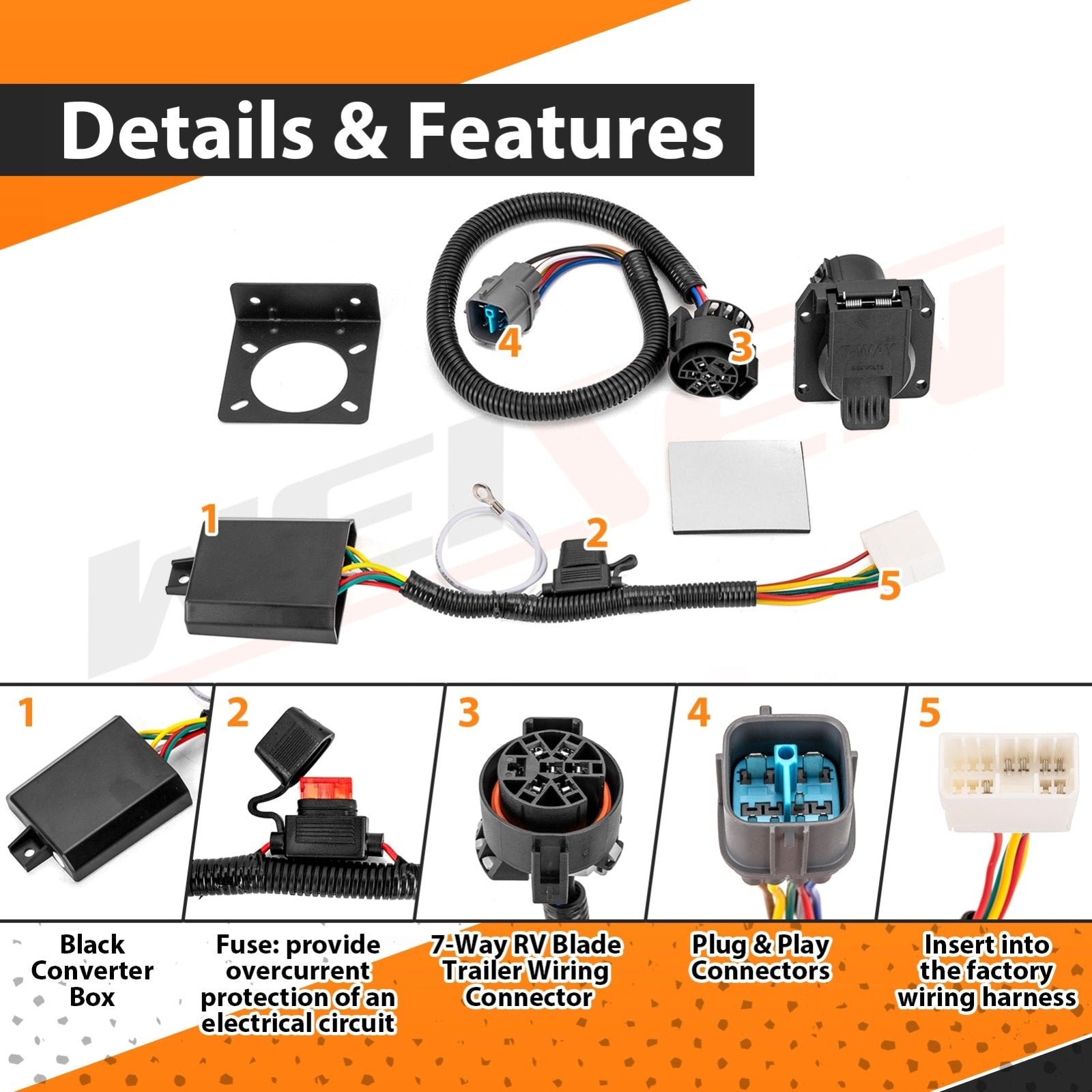 2017 - 2024 2nd Gen Honda Ridgeline Plug & Play 7 - Way RV Blade Trailer Wiring Harness - Weisen