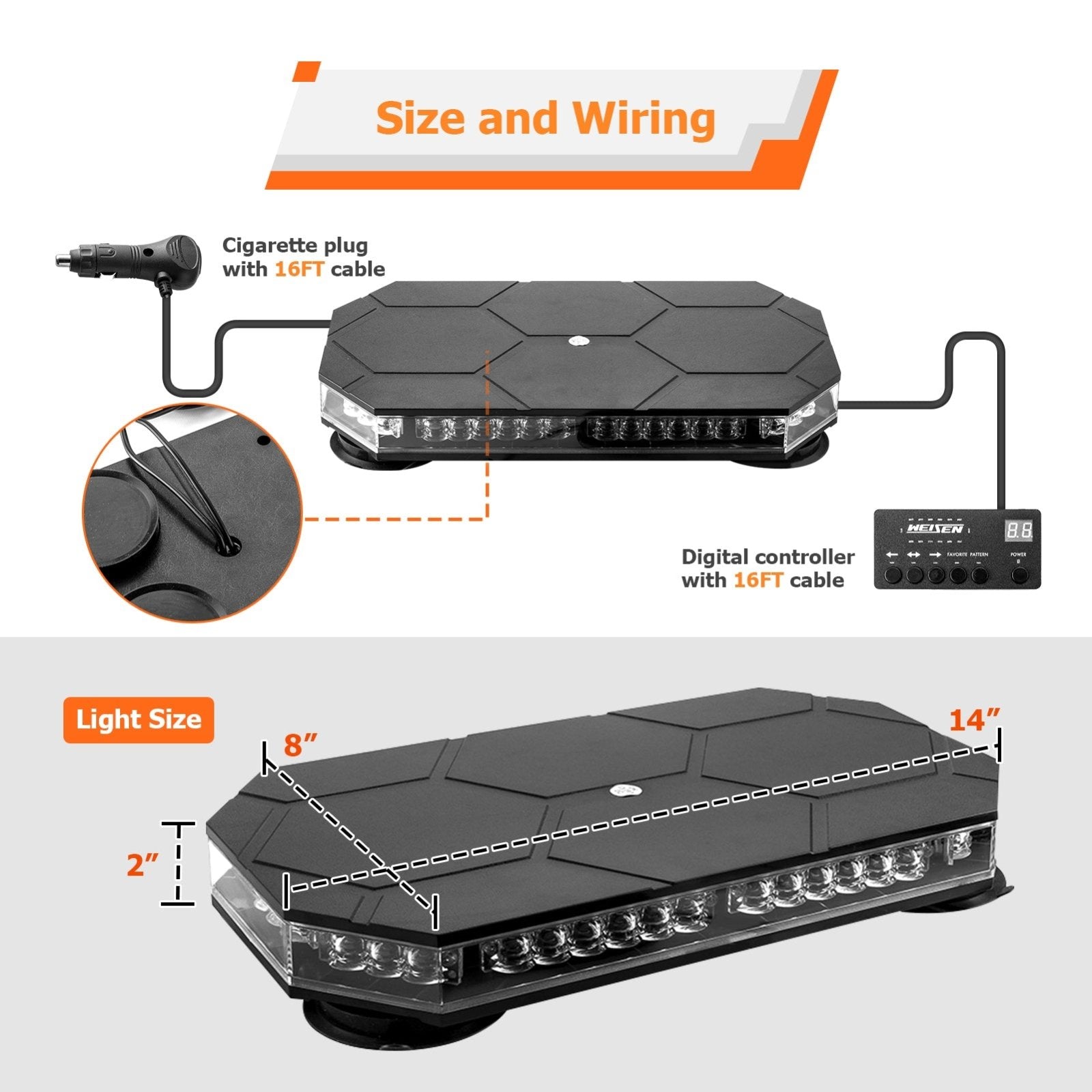 2017 - 2024 Ford F - 150/F - 250/F - 350/F - 450/F - 550 Roof Top Emergency Strobe Light Bar & Magnetic Mounting Bracket - Weisen