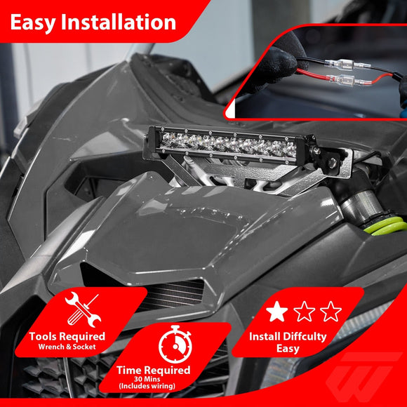 2017 - 2025 Can Am Maverick X3 / X3 Max UTV 12" Amber Single - row Straight Hood Light Bar Kit - WeiSen - 8012000405