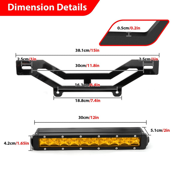 2017 - 2025 Can Am Maverick X3 / X3 Max UTV 12" Amber Single - row Straight Hood Light Bar Kit - WeiSen - 8012000405