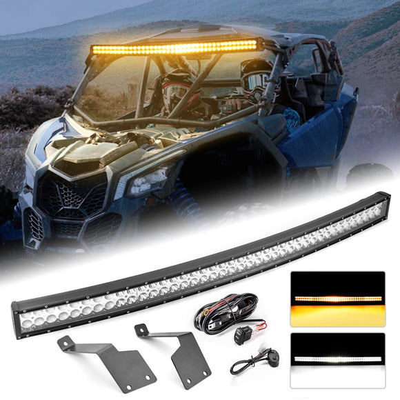 2017 - 2025 Can Am Maverick X3/X3 Max Spot Flood Amber White Strobe 42" Curved 240w LED Light Bar - WeiSen - 80101014+70202020