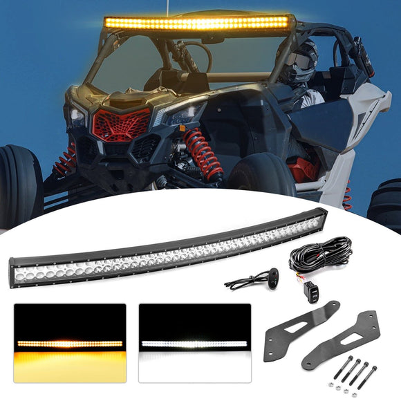 2017 - 2025 Can Am Maverick X3/X3 Max Spot Flood Amber White Strobe 52" Dual Row Curved 300w LED Light Bar - WeiSen - 80101005+70202021