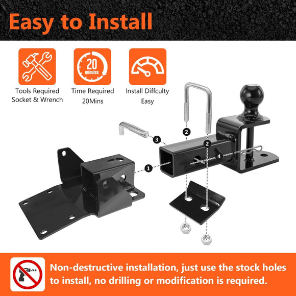 2017 - 2025 Kawasaki Mule SX UTV Rear Receiver Hitch Kit w/ 2 - Inch Trailer Hitch 3 - in - 1 Ball Mount 5/8" Lock Pin Tightener - WeiSen - 8010702601