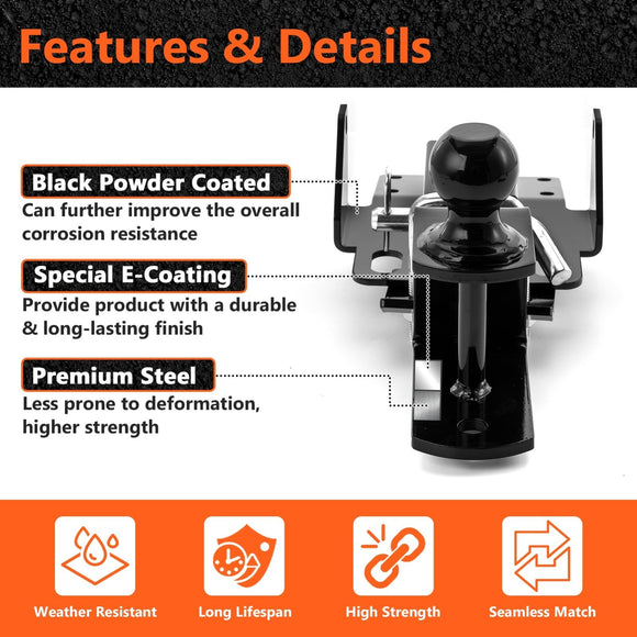 2017 - 2025 Kawasaki Mule SX UTV Rear Receiver Hitch Kit w/ 2 - Inch Trailer Hitch 3 - in - 1 Ball Mount 5/8" Lock Pin Tightener - WeiSen - 8010702601