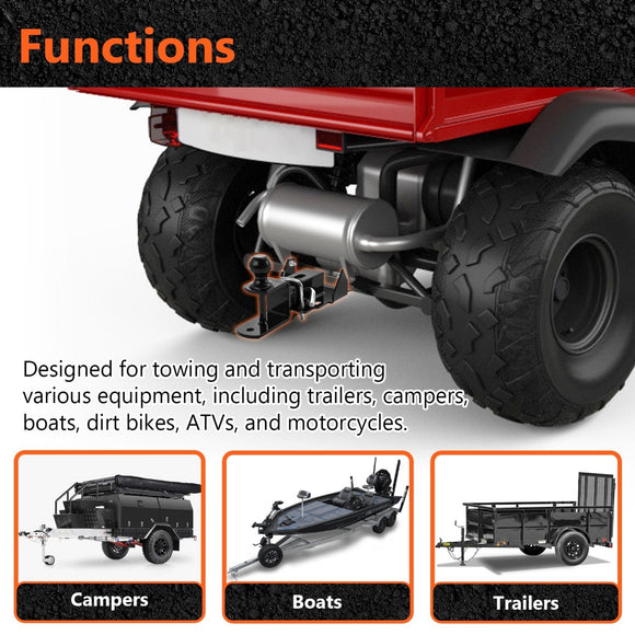 2017 - 2025 Kawasaki Mule SX UTV Rear Receiver Hitch Kit w/ 2 - Inch Trailer Hitch 3 - in - 1 Ball Mount 5/8" Lock Pin Tightener - WeiSen - 8010702601