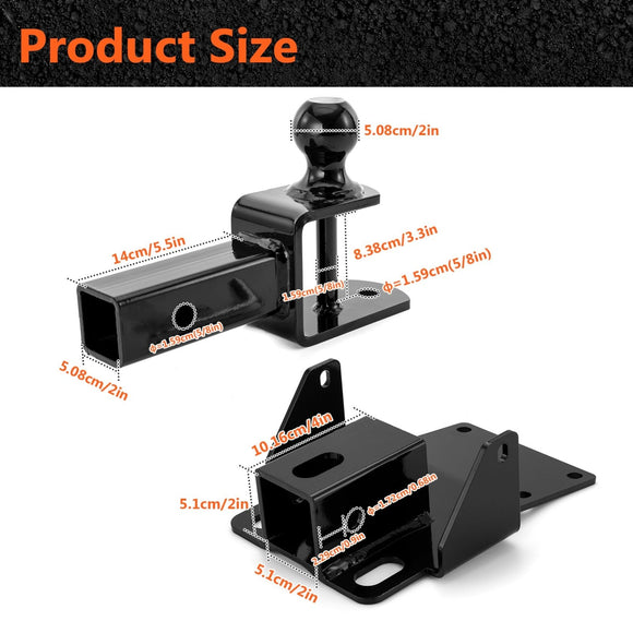 2017 - 2025 Kawasaki Mule SX UTV Rear Receiver Hitch Kit w/ 2 - Inch Trailer Hitch 3 - in - 1 Ball Mount 5/8" Lock Pin Tightener - WeiSen - 8010702601