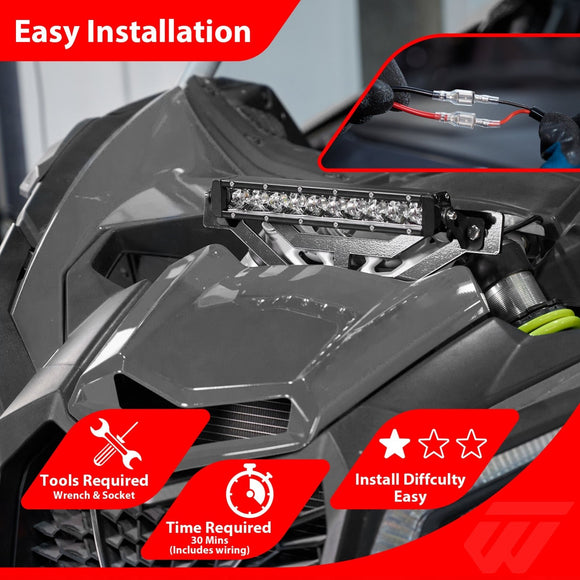 2017-2026 Can Am Maverick X3/X3 Max UTV Hood 12" Single-row Straight White Light Bar Kit - WeiSen - 8012000404