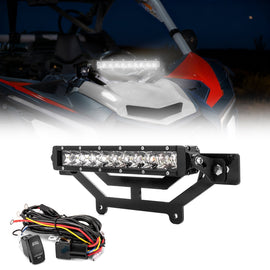 2017-2026 Can Am Maverick X3/X3 Max UTV Hood 12" Single-row Straight White Light Bar Kit - WeiSen - 8012000404