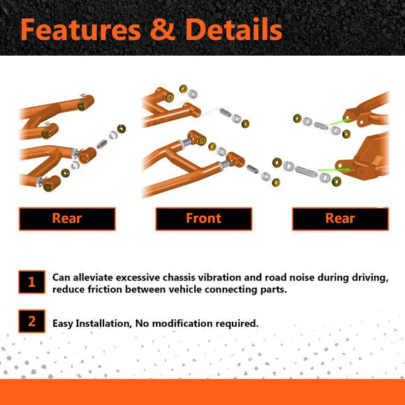 2018 - 2020 Ranger XP 1000 UTV Front & Rear A - Arm Bushing Kit Heavy Duty UHMW Bushings - WeiSen - 80405011